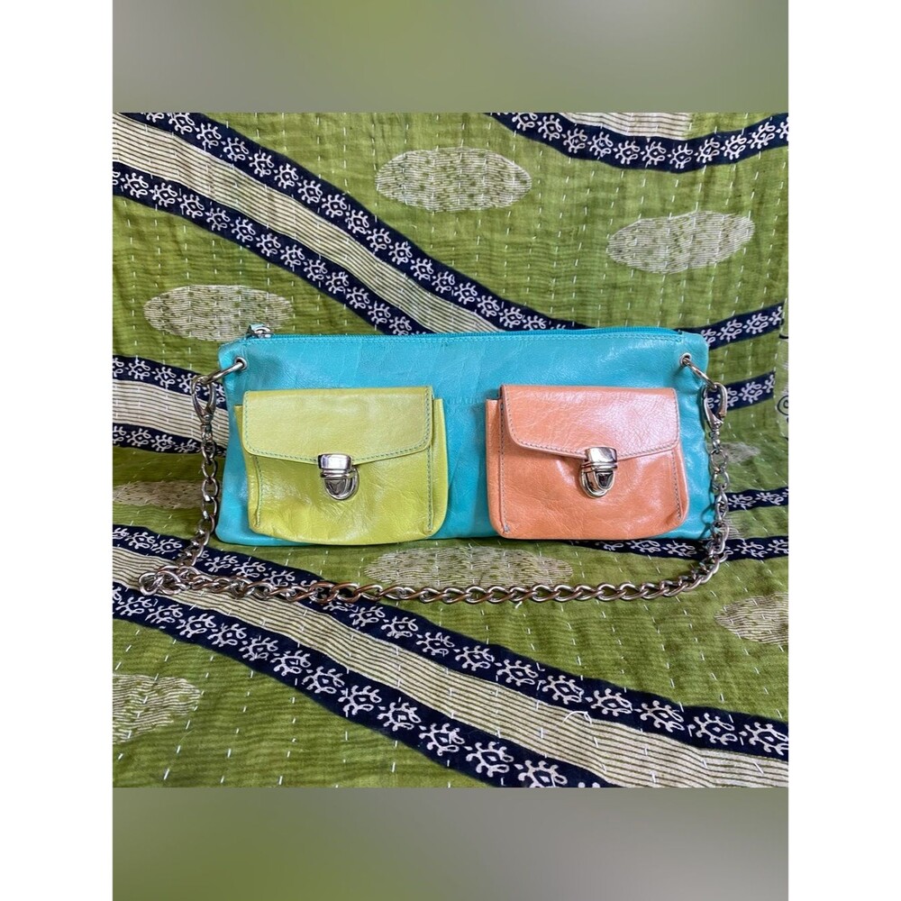 Y2K Claudia Firenze Colorblock Pastel Leather Baguette Iconic Shoulder Purse